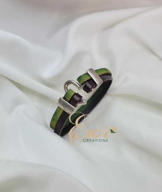 Green and Black Leather Bracelet